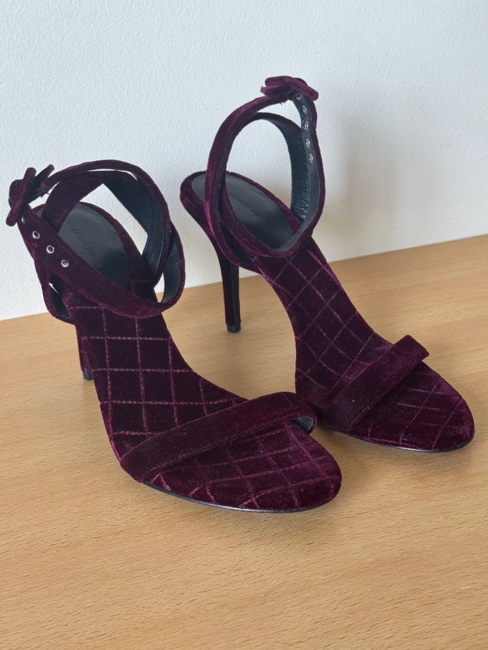 Alexander Wang Burgundy Velvet Ankle Strap Stiletto Heel Sandals Size10.5 40.5